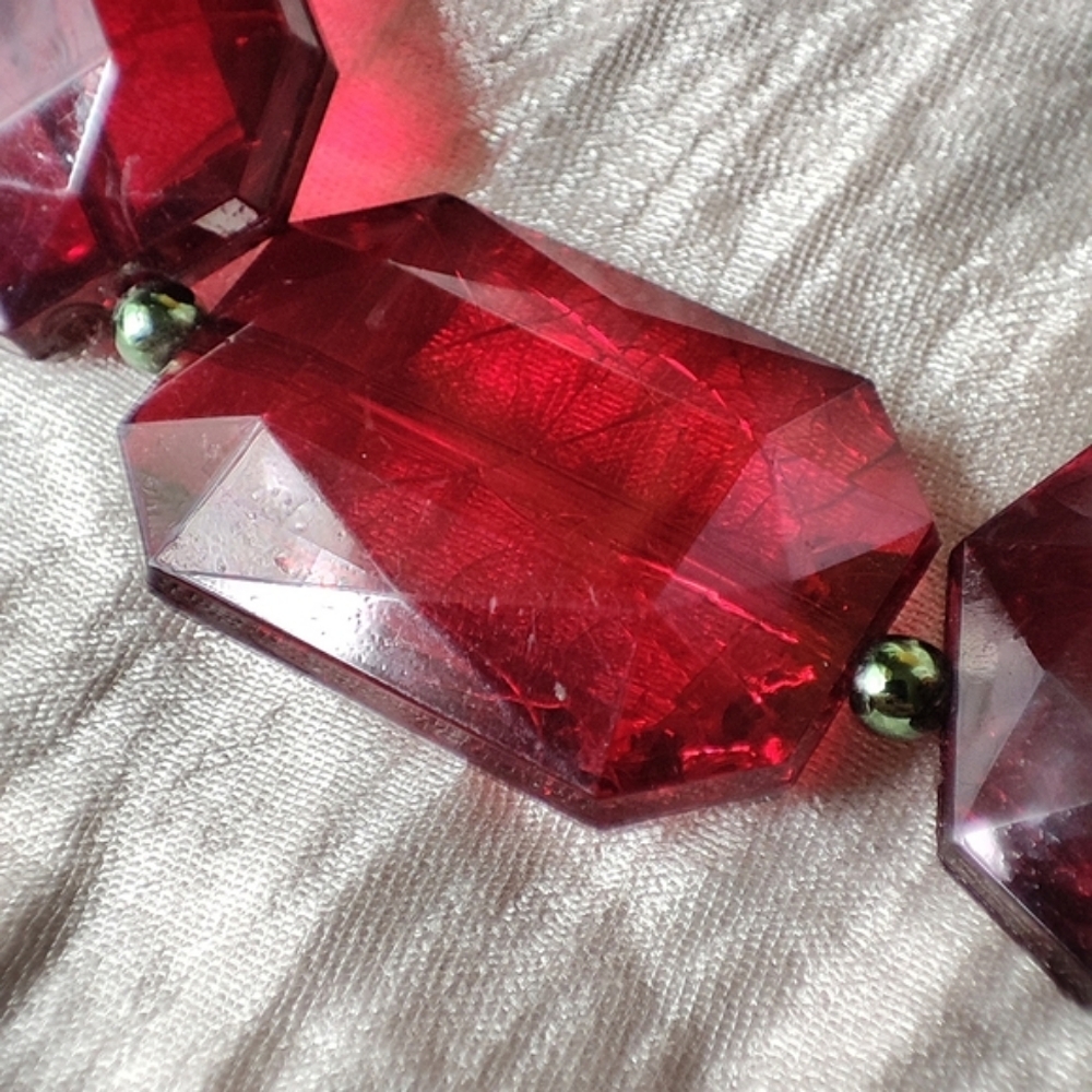 Oversized Ruby Lipstick Red Plastic Crackled Emer… - image 8